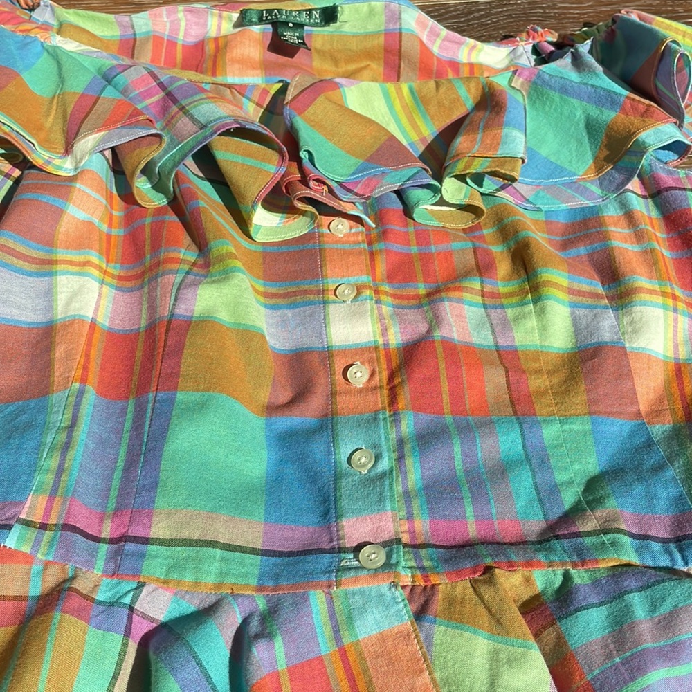 Lauren Ralph Lauren Multicolor Plaid Ruffle Button-Front Blouse - Picture 3 of 3